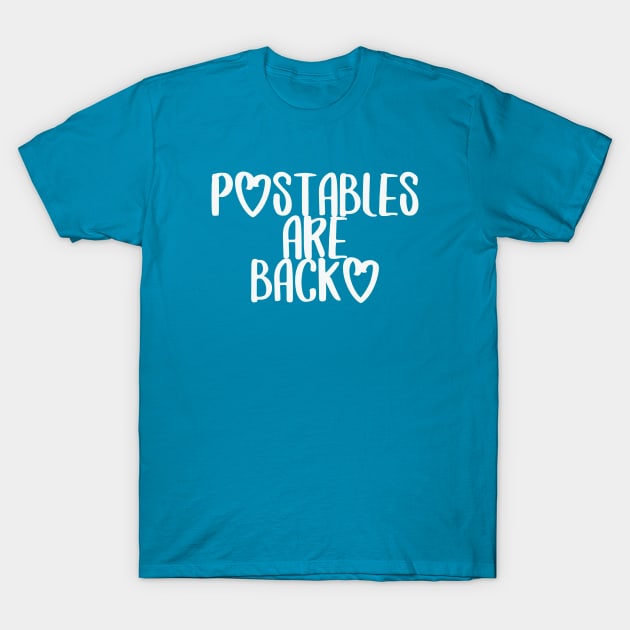 POstables are Back (White font) T-Shirt by Hallmarkies Podcast Store